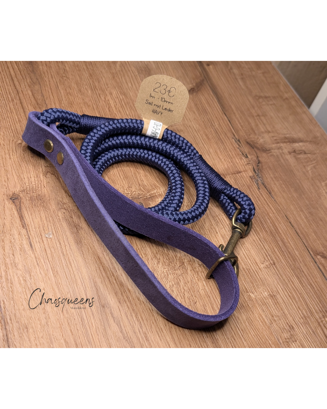 Führleine mit Lederhandschlaufe Navy 10mm