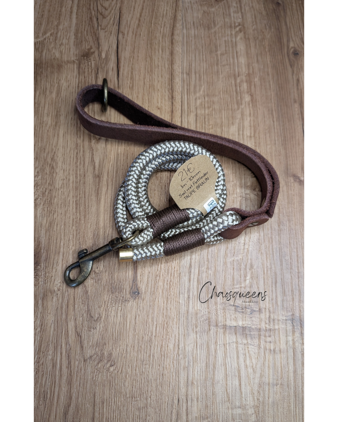 Führleine mit Lederhandschlaufe Taupe