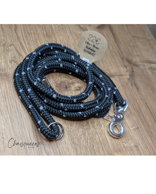 Führleine mit Handschlaufe Reflektor Schwarz 8mm