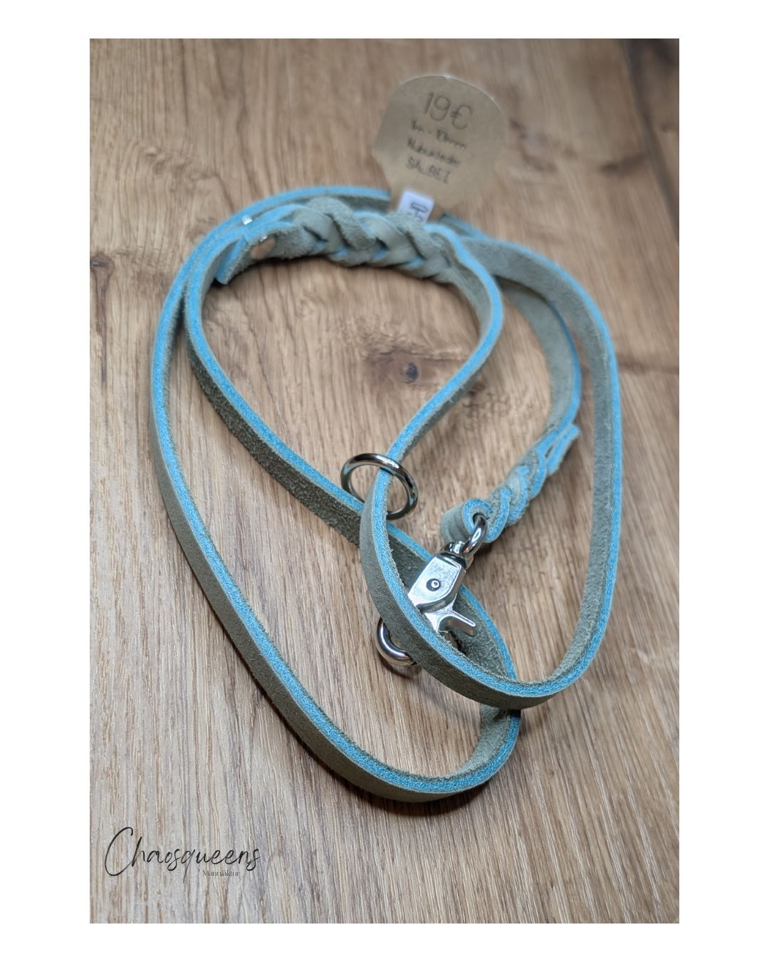 Führleine mit Handschlaufe Salbei Nubukleder Mini 1m