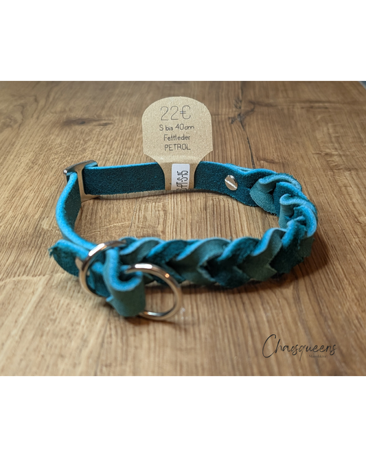 Halsband M Petrol Fettleder
