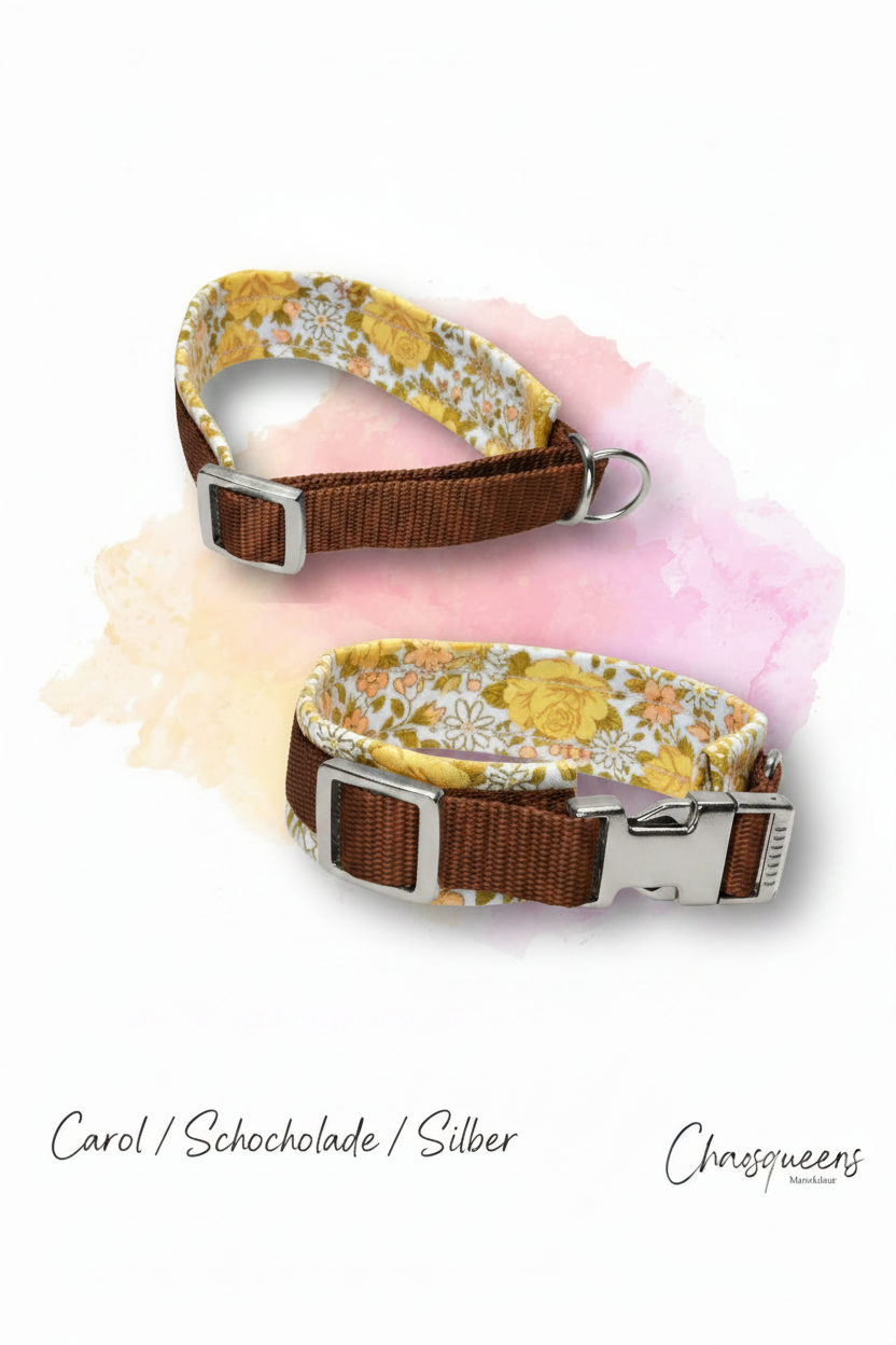 Halsband Carol-Stoff mit Schokolade Gurtband und silberner Hardware